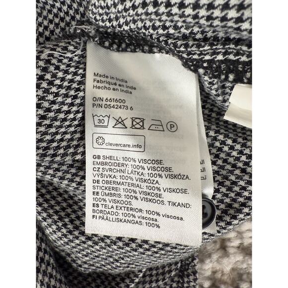 H&M Size 6 Floral Embroidered Long Sleeve Button Shirt Black White Houndstooth - Picture 7 of 9